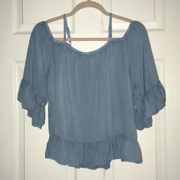 Style Envy Tops - Style Envy Cold Shoulder Boho DenimTop Sz M
